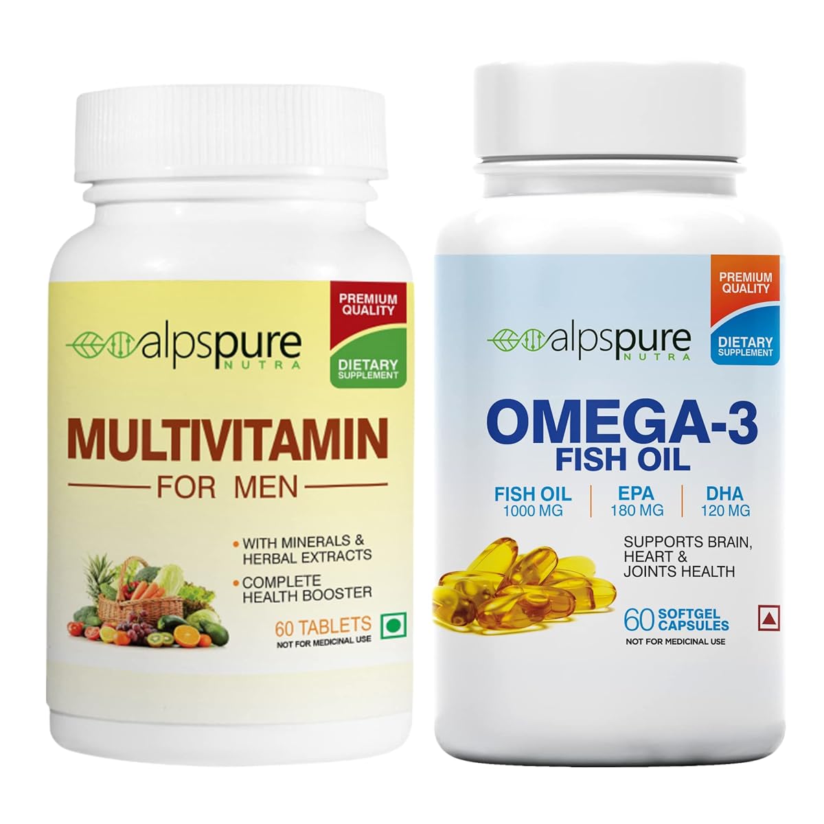 Alpspure Nutra Multivitamin Men 60 Tablets & Omega 3 Fish Oil 1000 mg 180