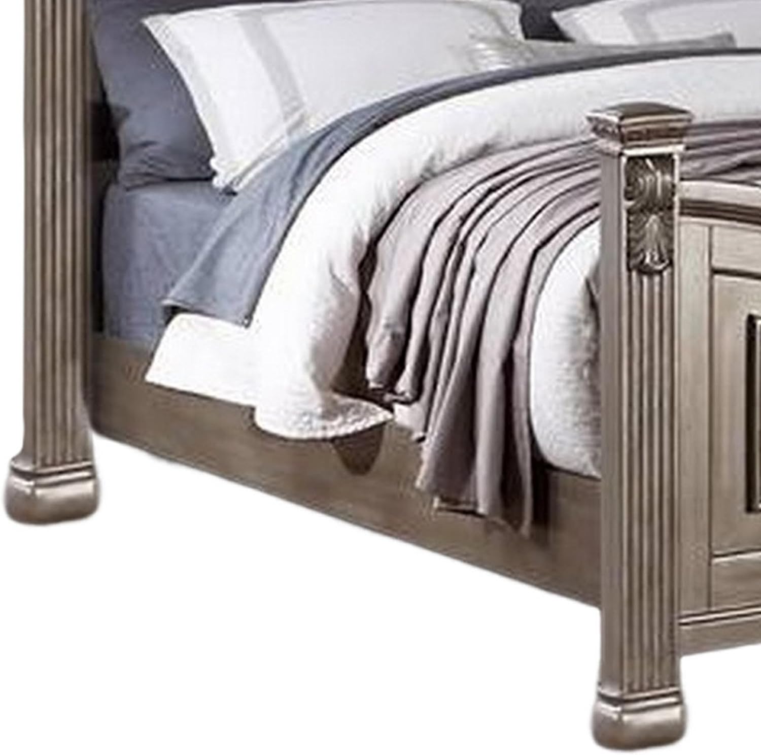 Benjara BM301360 Aza Traditional Wood Leaf Carvings Bed Champagne Gold - California King Size