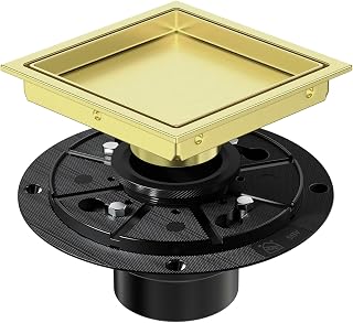 EXF Square Shower Drain 6 Inch Brushed Gold with Tileable Grate