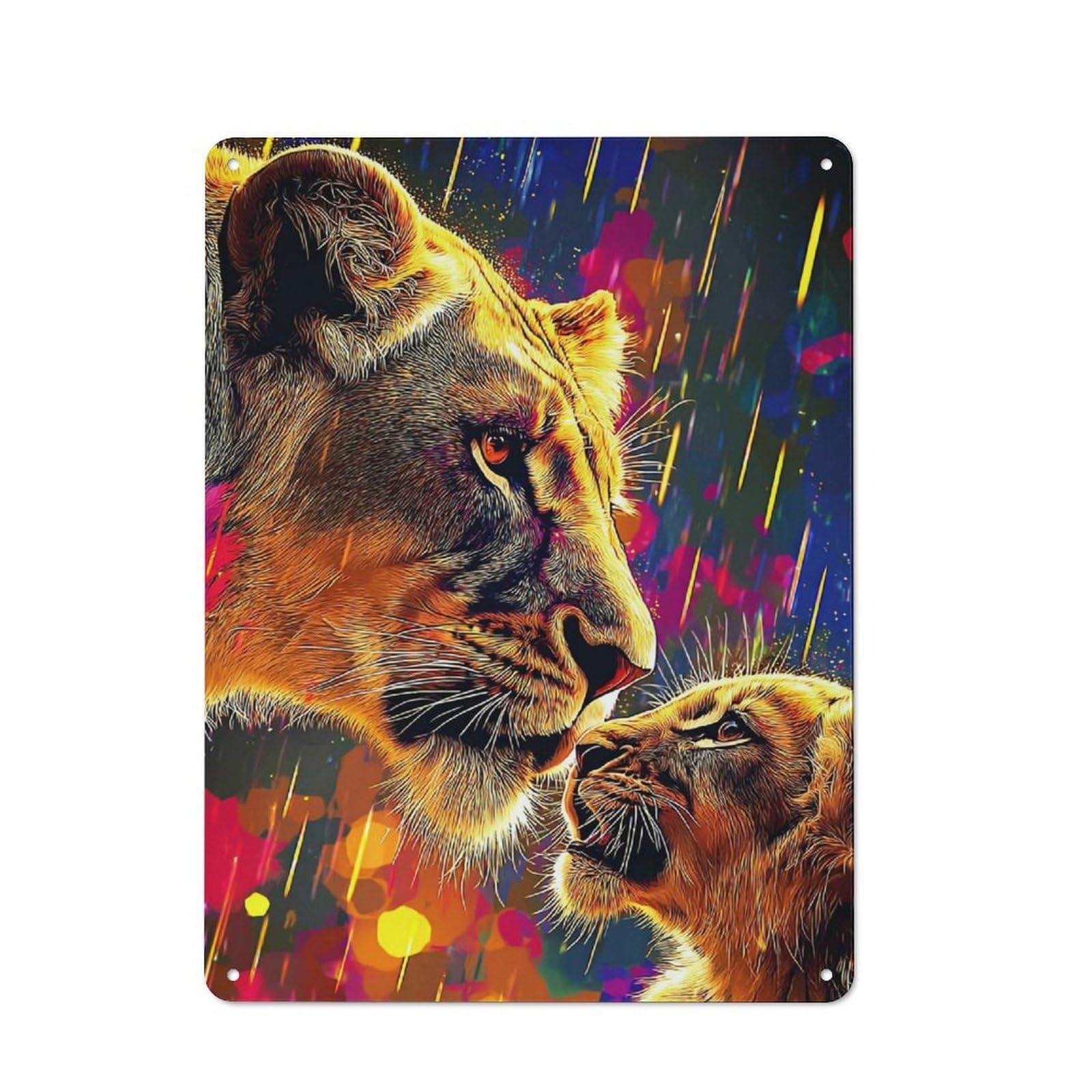 Junmoney Colorful Lioness Portrait Metal Sign 40X30cm, Vintage Bar Wall Plaque For Diner, Restaurant, Shed Or Kitchen