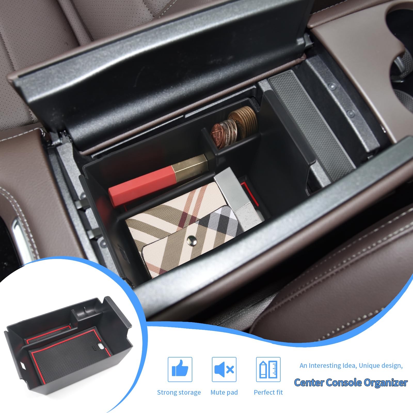 YEE PIN Compatible avec Mercedes Benz GLE W167 2020-2022 2023 / GLS X167 2020-2023 Console centrale Boîte à gants GLE W167 / GLS X167 Boîte de rangement avec tapis antidérapant pour voiture