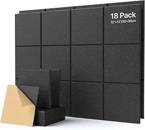 18 Pack Soundproof Wall Panels Self-Adhesive, Square Sound Proof Foam Panels for Wall, High Density Acoustic Panels, Acoustic Foam Panels for Home Office, Recording Studio 12