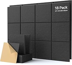 18 Pack Soundproof Wall Panels Self-Adhesive, Square Sound Proof Foam Panels for Wall, High Density Acoustic Panels, Acoustic Foam Panels for Home Office, Reccording Studio 12" X 12" X 0.4" Black