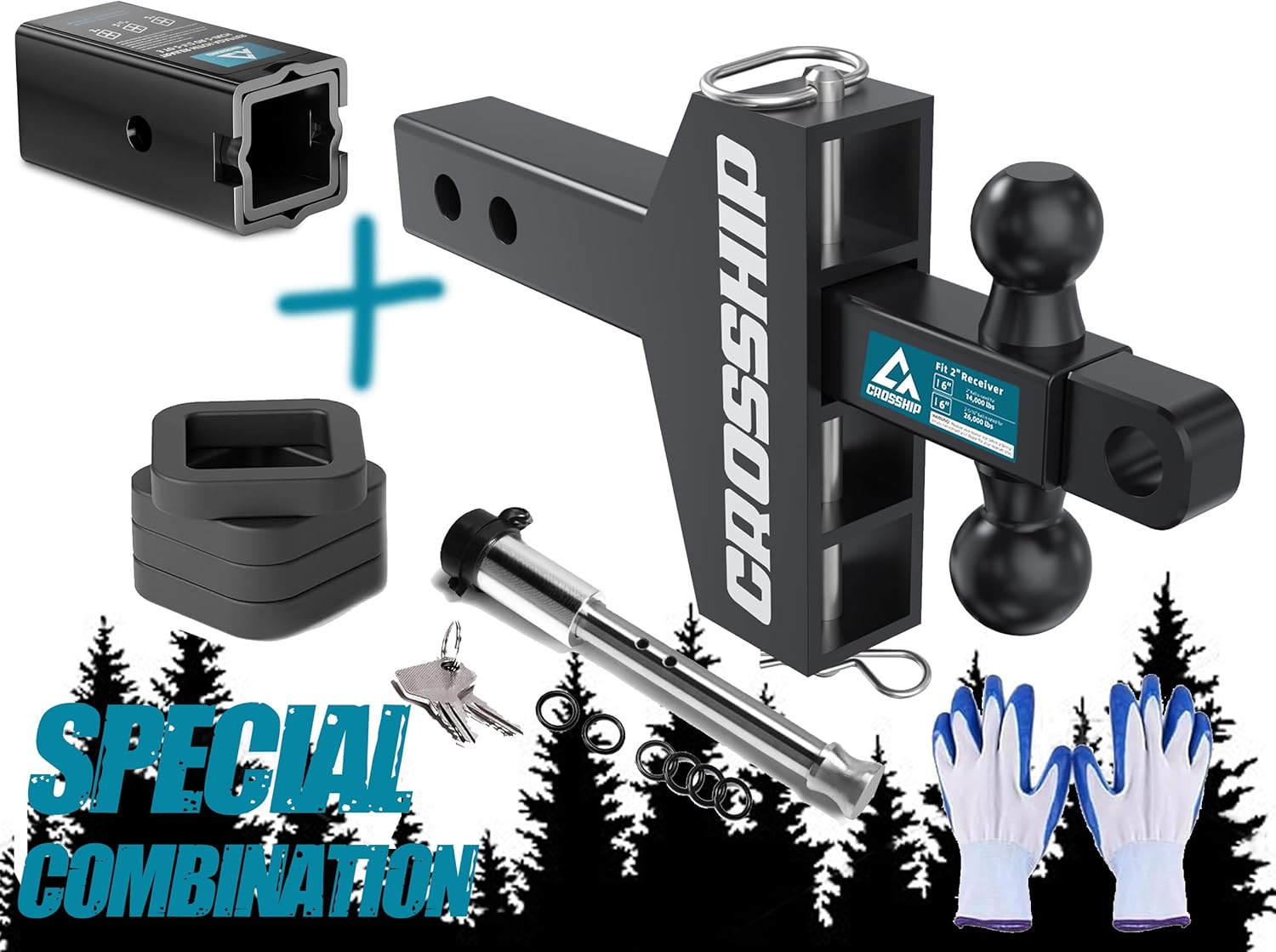 Adjustable Trailer Hitch - Fits 2'' Receiver, 6Inch Drop/Rise Ball Mount, Drop Hitch with 2'' & 2-5/16'' Solid Dual Balls 26,000 LBS Capacity- Receiver Adapter Reducer Sleeves Set, 3 to 2-1/2
