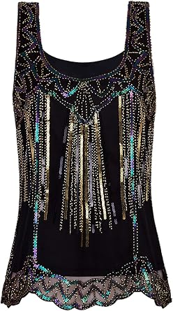 Vijiv Women Vintage Beaded Sequin Tank Top Sparkly Embellished Flapper Vest