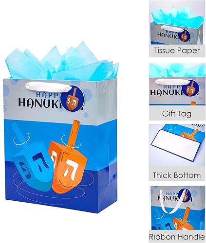 Miniatura 3 de Nihuecne Paquete de 12 bolsas de regalo de Hanukkah de varios tamaños con etiquetas, bolsas de regalo con papel de seda para regalo de Hanukkah,