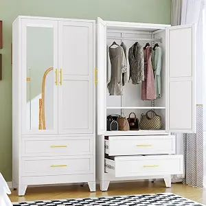 Rietern Metal Armoire Wardrobe Closet, 71" Tall with Mirror