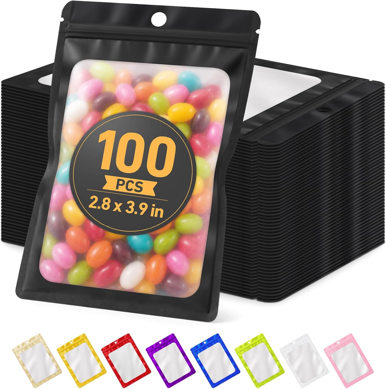 100Pcs Mylar Bags Resealable, Black Small Smell Proof Bag 2.75x3.93