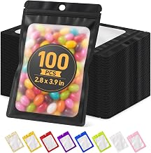 100 Pcs Black Mylar Bags with Frosted Clear Window 2.75×3.93'' | Smell Proof Resealable & Sealable Zipper, Small Business Candy Treats Jewelry Goodie Party Favors Packaging, Foil Layer