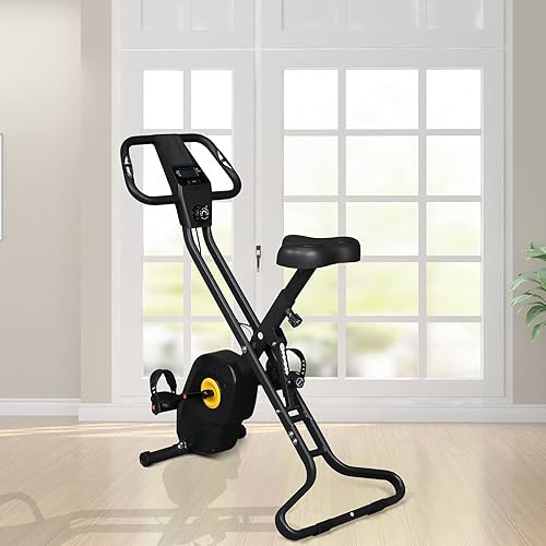 Miniatura 7 de Bicicleta estática plegable negra, bicicleta estática plegable magnética, para interiores, para entrenamiento de acondicionamiento físico, bicicleta