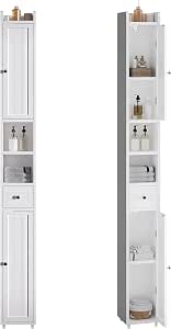 ChooChoo Narrow Bathroom Storage Cabinet with Adjustable Shelves, Tall Freestanding Cupboard, White