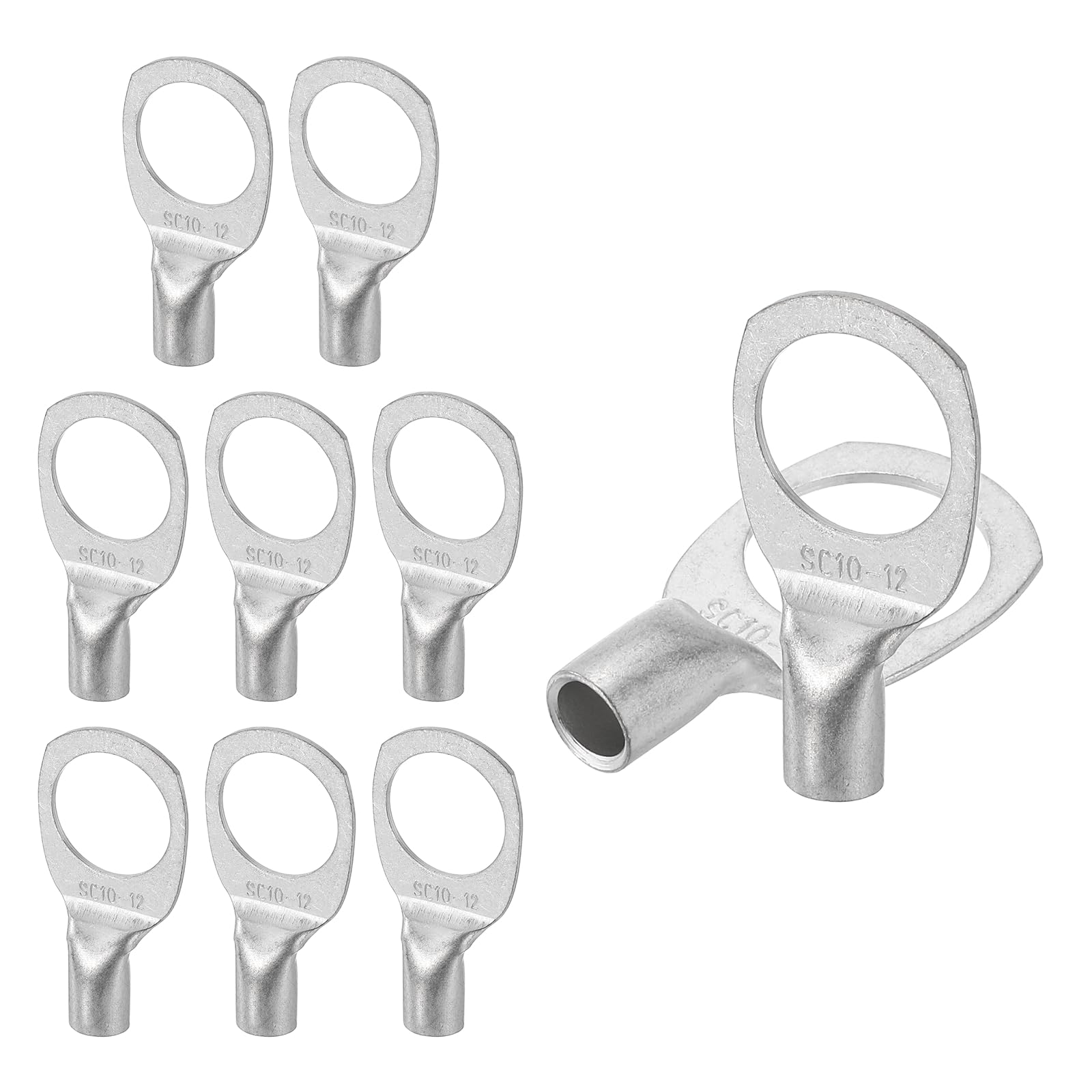 sourcing map 20 Pcs Tinned Copper Wire Lugs 8AWG 33/64" Wire Connectors Marine Grade Battery Cable Ends Ring Terminals SC10-12NH Battery Cable Lugs, Silver