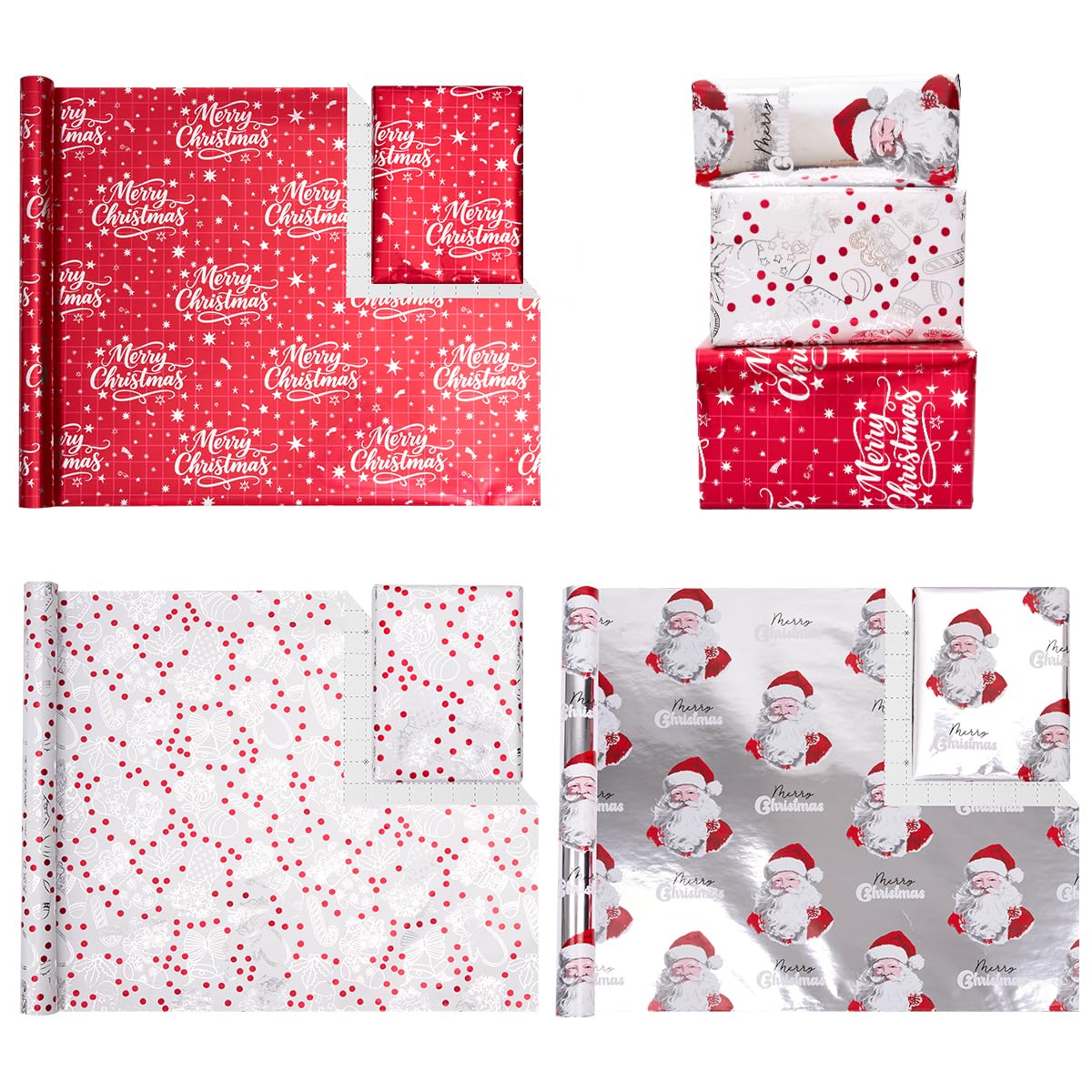 3 Rouleaux De Papier Cadeau Pour Noël : 43 Cm X 3 M, Papier Cadeau Pailleté Métallisé Rouge Et Blanc, Pour Noël, Anniversaire, Mariage, Fête, Festival