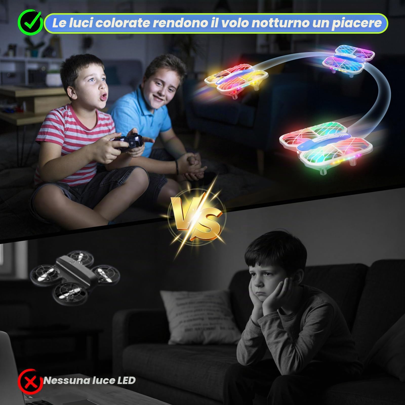 Mini drone per bambini, HOFMOC Mini drone con 5 luci LED, 3D Flip, avvio/atterraggio con un tasto, modalità headless, 3 modalità di velocità, 22 minuti di tempo di volo, drone giocattolo regali per