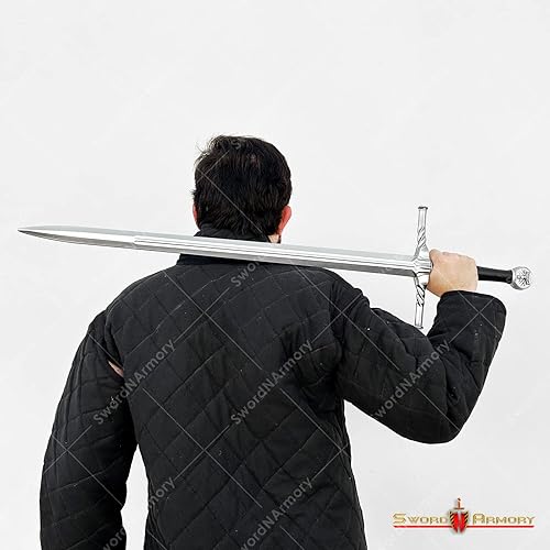 Miniatura 5 de Espada larga medieval de plata de alta densidad de espuma de alta densidad para cosplay, regalo LARP, plateado, 41 pulg.