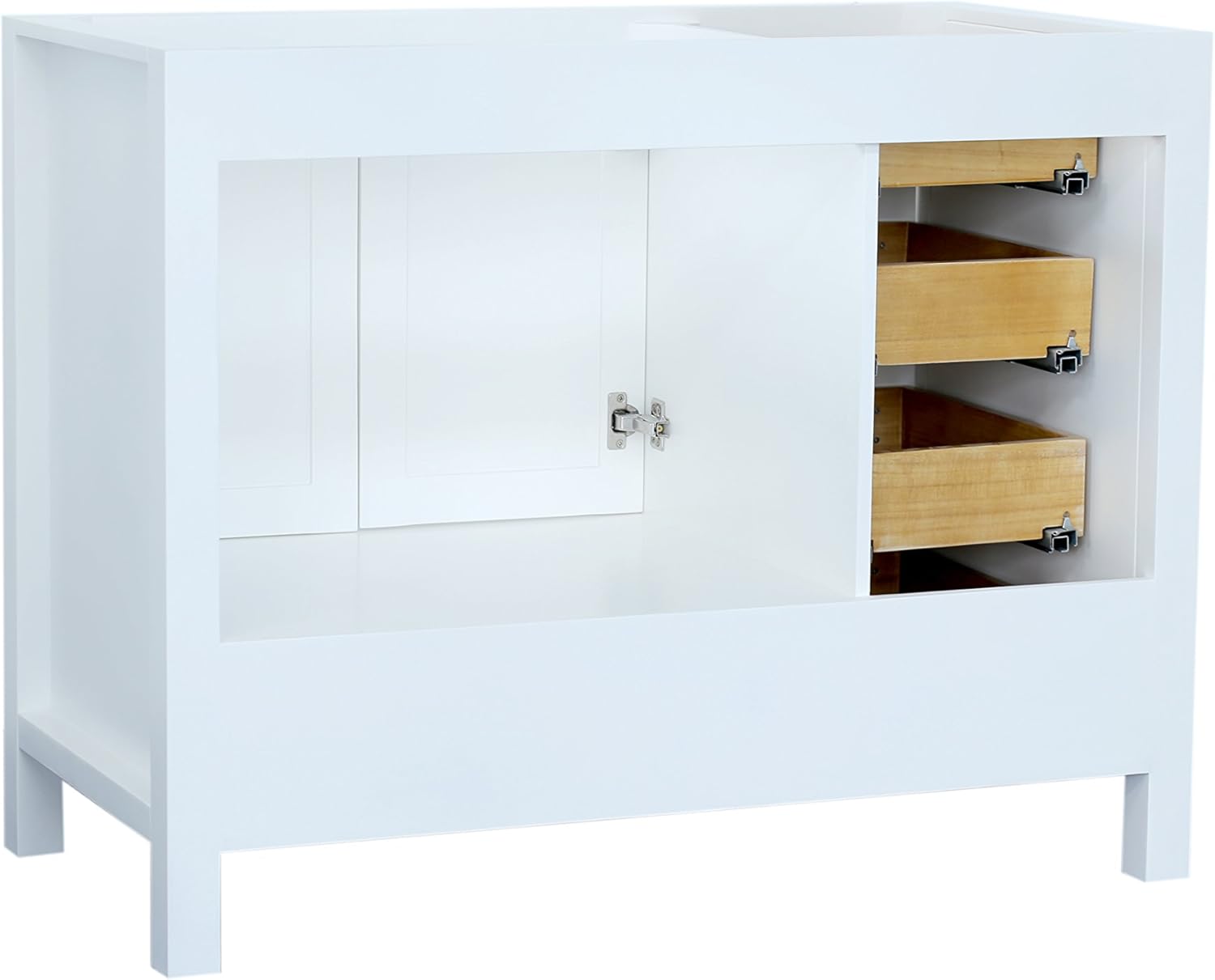 ARIEL Cambridge A043S-R-BC-WHT 42" Inch Single Right Offset Solid Wood White Bathroom Vanity Base Cabinet with Two Soft-Closing Doors and Five Self-Closing Drawers