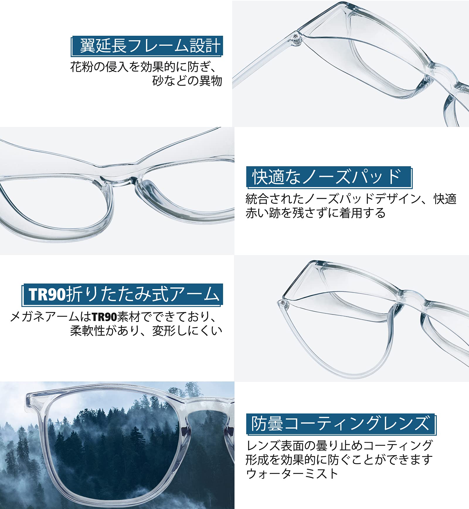 Amazon.co.jp: [WOWSUN] 安全メガネ 女性用 男性用 曇りにくい 花粉
