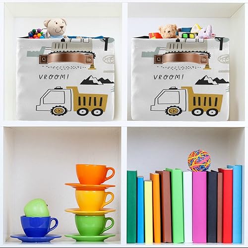 Miniatura 6 de Cute Cars Truck Tractor Large Storage Basket Crane Bulldozer Excavator Nursery Bins Collapsible Clothes Laundry Hamper with Handles for Home Living