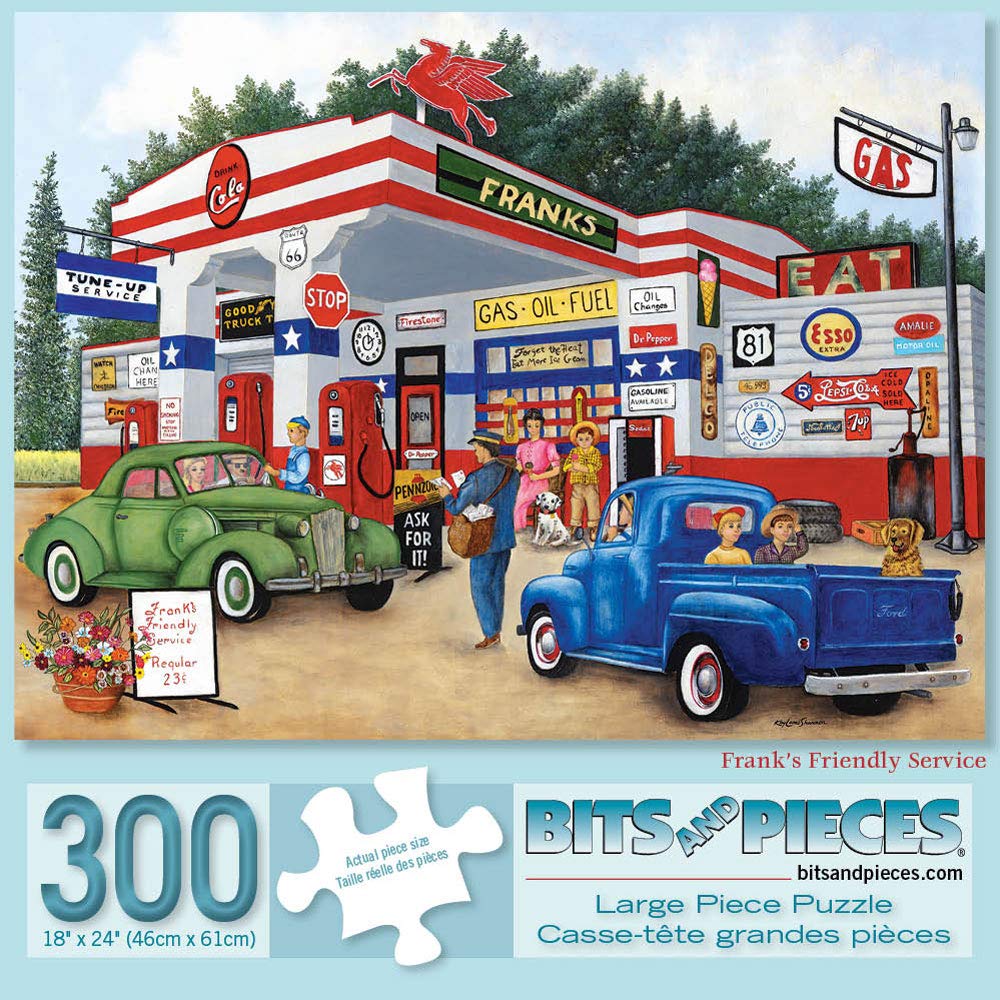 Bits and Pieces – Jigsaw Puzzle for Adults – Frank's Friendly Service - Americana Summer Jigsaw Puzzle by Kay Lamb Shannon, Puzzle Size: 18" x 24" (300 Pieces Frank's Friendly Service)