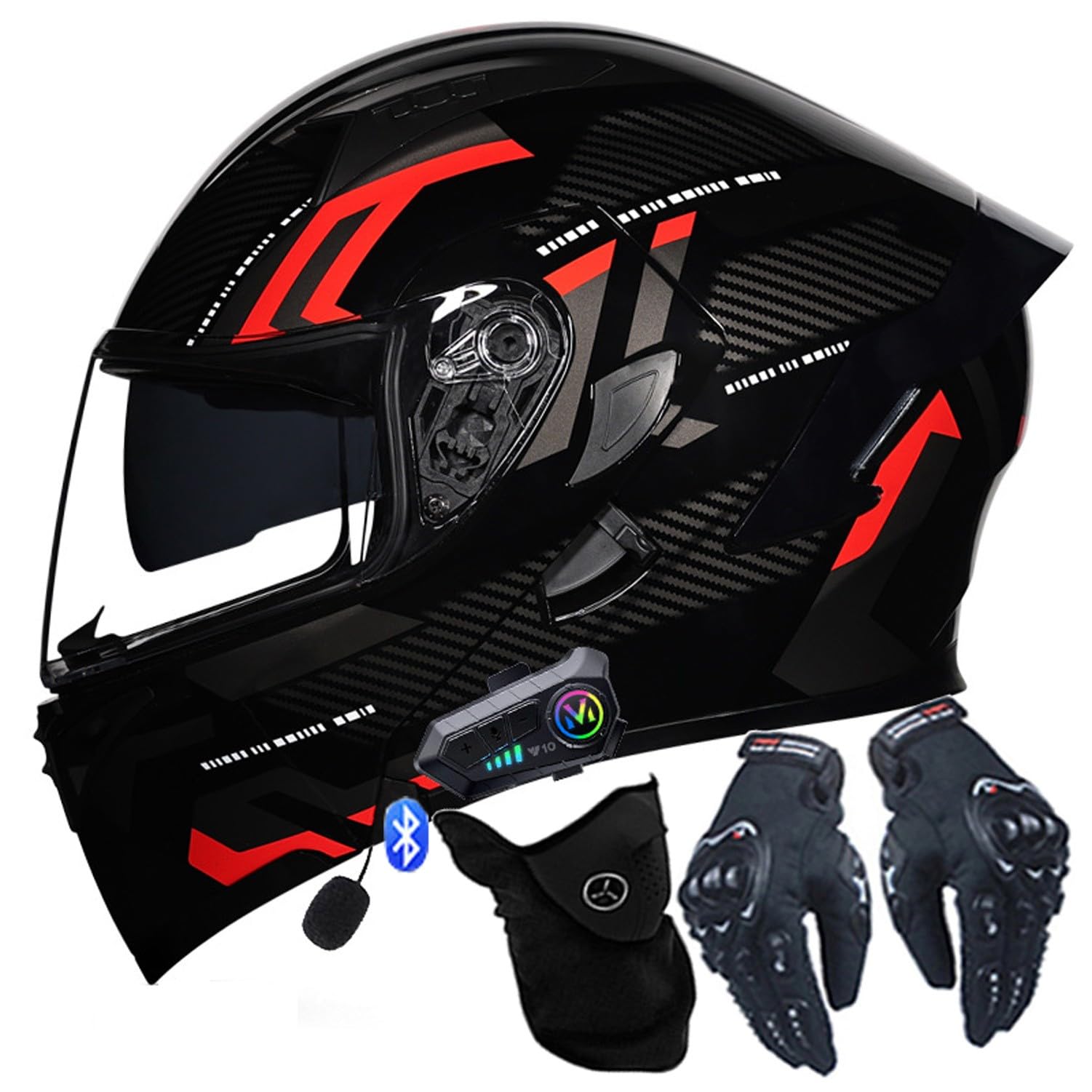 Kask motocyklowy Intercom Kask motocrossowy 5.0, z homologacją DOT/ECE z podwójnym wizjerem, wbudowanym głośnikiem, dla mężczyzn i kobiet