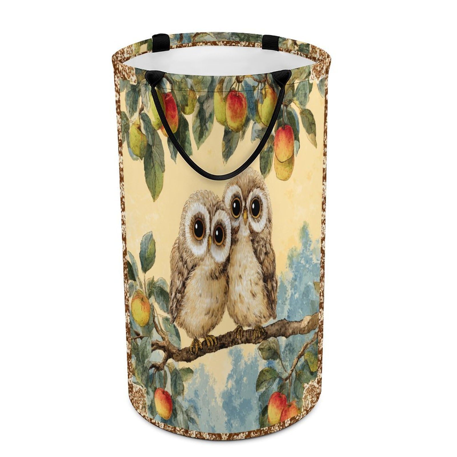 LUYYSKY Vintage Realistic Cute Owl Versatile Storage Laundry Basket, Beautiful Abstract Boho Plants Trees Animals Owls Large Capacity Bathroom Hamper With Handle