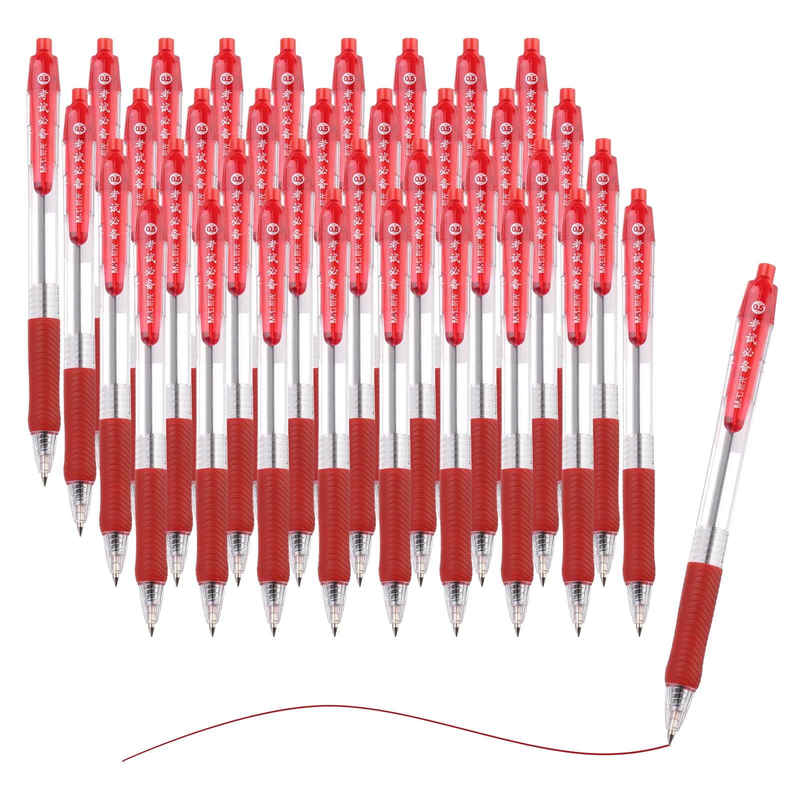 PATIKIL Ballpoint Pen, 36Pcs 0.5mm Red Ink Retractable Medium Point Click Ball Point Pen Writing Supplies for Journal Home Office, Transparent