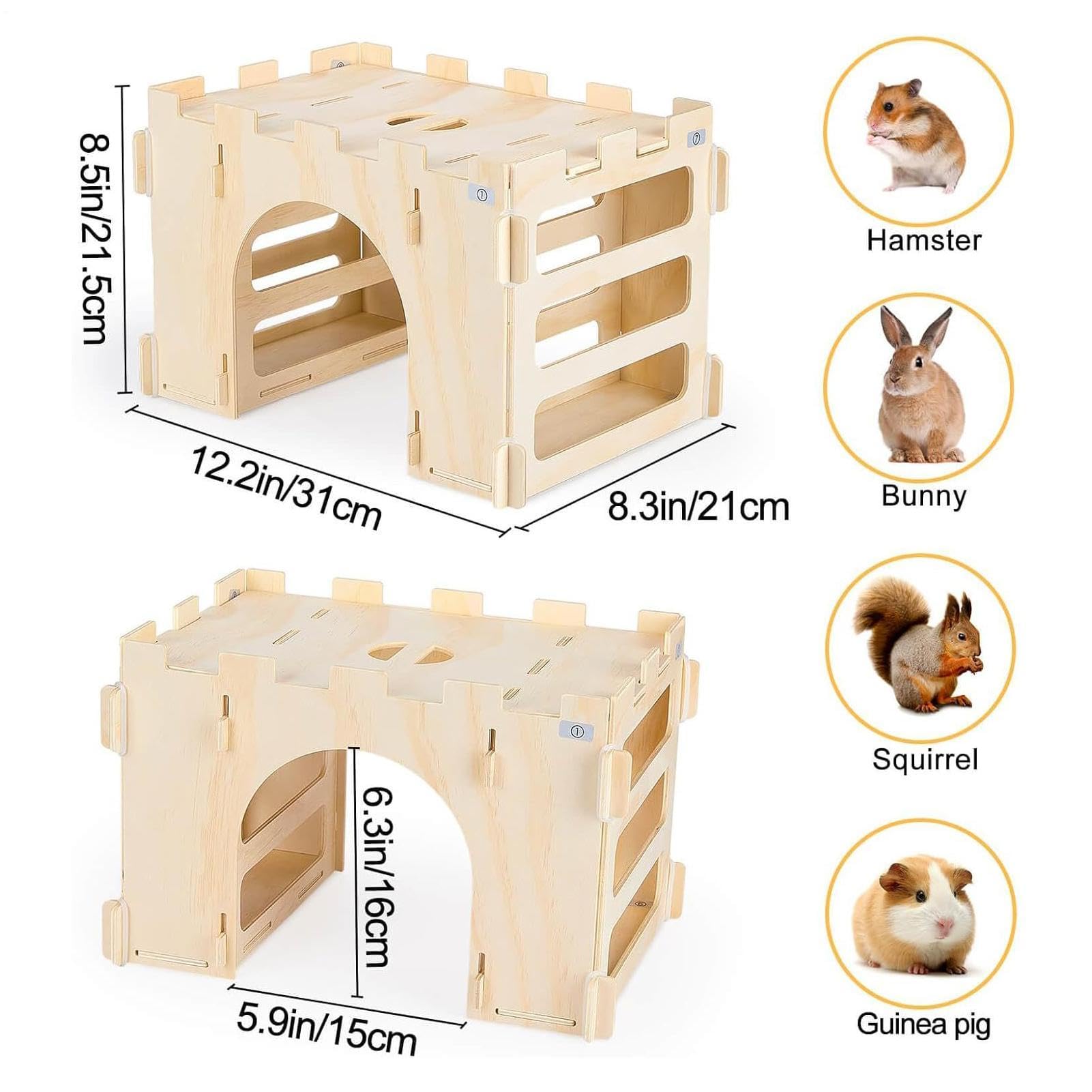 Casetta per Conigli in Ambiente Interno | Nascondiglio Rimovibile per Piccoli Animali | Castello in Legno per Cincillà e Conigli - Recinto per Cincillà e Ricci da Giardino ed Interno