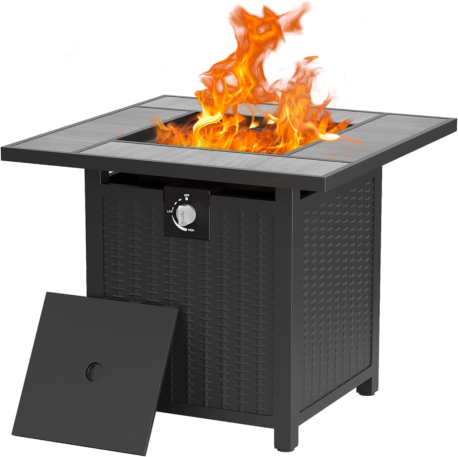 Walsunny Propane Fire Pits 30" Outdoor Gas Fire Pit,Square Gas Fire Pit Table with Grey Ceramic Tile Tabletop,Outdoor Propane Fire Pit Table with Lid and Lava Rock for Garden/Patio,CSA Certification