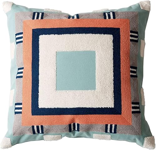 Miniatura 8 de vctops Funda de cojín decorativa con patrón geométrico bohemio y copetudo, de algodón, con bordado de algodón, funda de cojín cuadrada para sofá,
