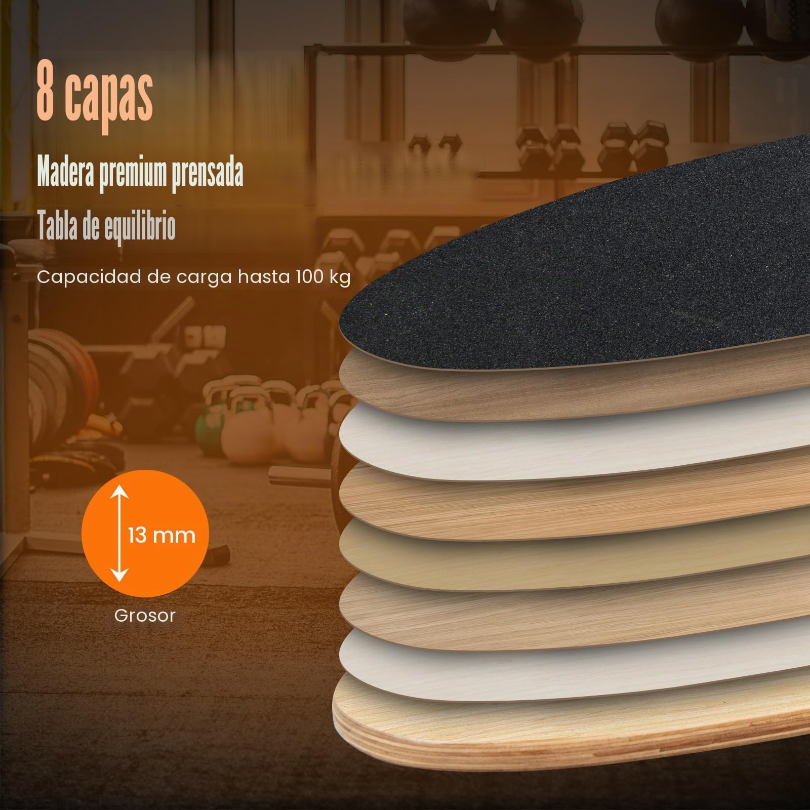 FANTASK Tabla de equilibrio de madera, tabla de equilibrio, tabla de equilibrio para el hogar, incluye rodillo de corcho, tabla de equilibrio de 8 capas de madera prensada de alta calidad