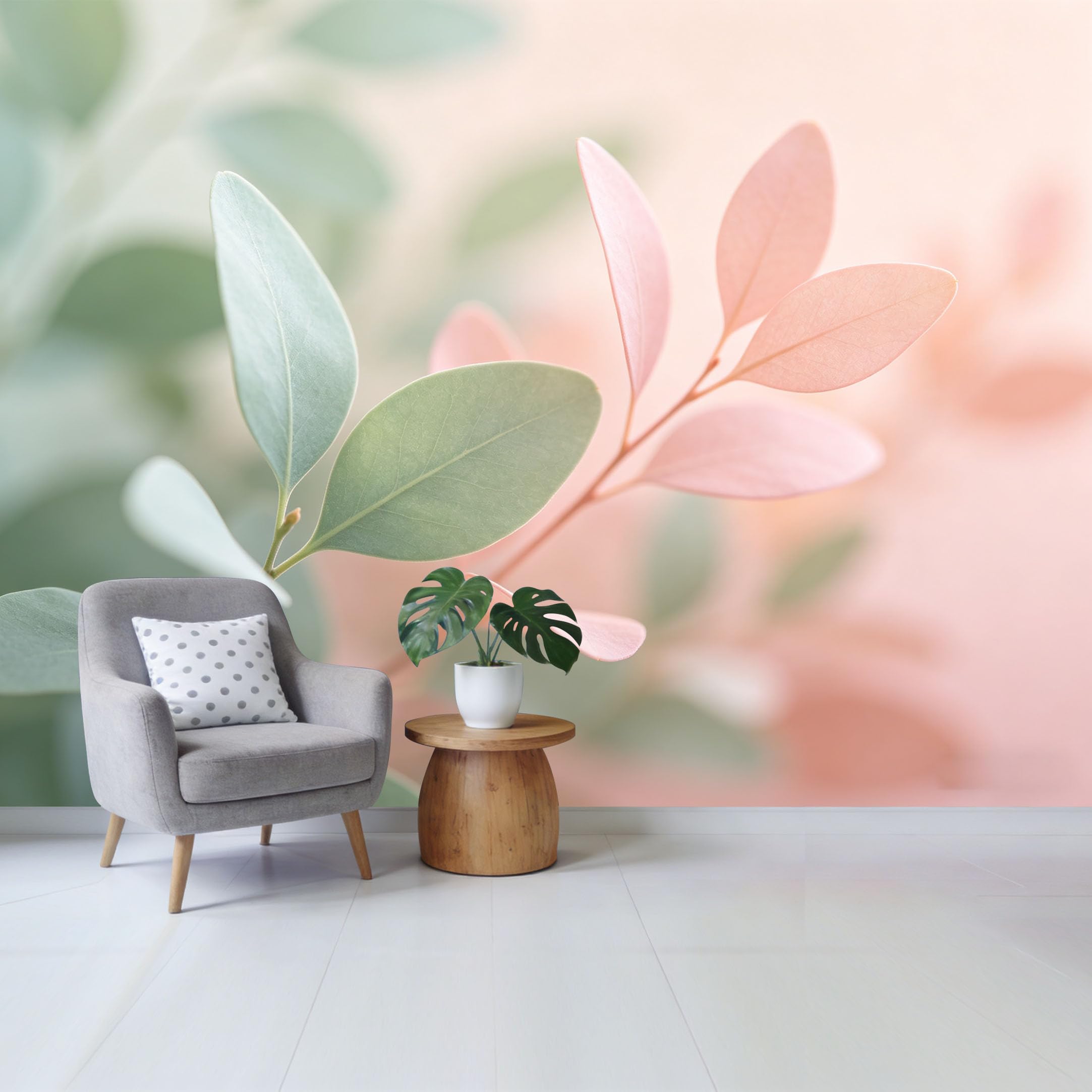 Qzlithotic Yq2605251069 Custom Size Wall Mural Soft Pink Green Eucalyptus Botanical Leaves Watercolor Minimalist Art Selfadhesive Wall Fabric Removable Wallpaper For Home Office Decor