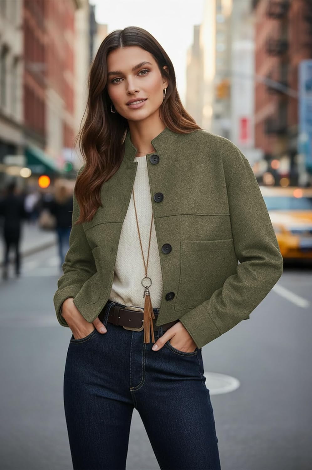 Womens Faux Suede Cropped Jackets Fall Fashion Winter Coats Lightweight Outerwear Oversized Motorcycle Jacket - Image 3