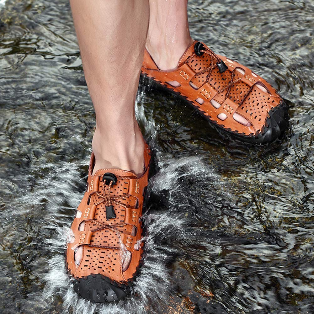 Santimon Sandalias Senderismo Hombre Impermeables Suave Cuero Antideslizantes Trekking Verano Al Aire Libre Moda Sandalias Deportivas con Cordón