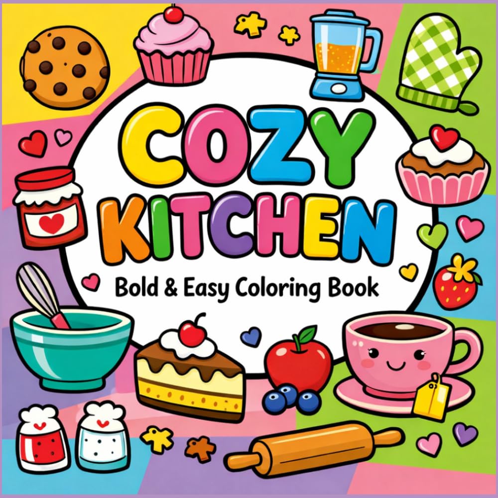 Cozy Kitchen Bold and Easy Coloring Book For Adults and Teens: Stress-Relieving Cottage Cooking and Warm Home Scenes with Simple Designs