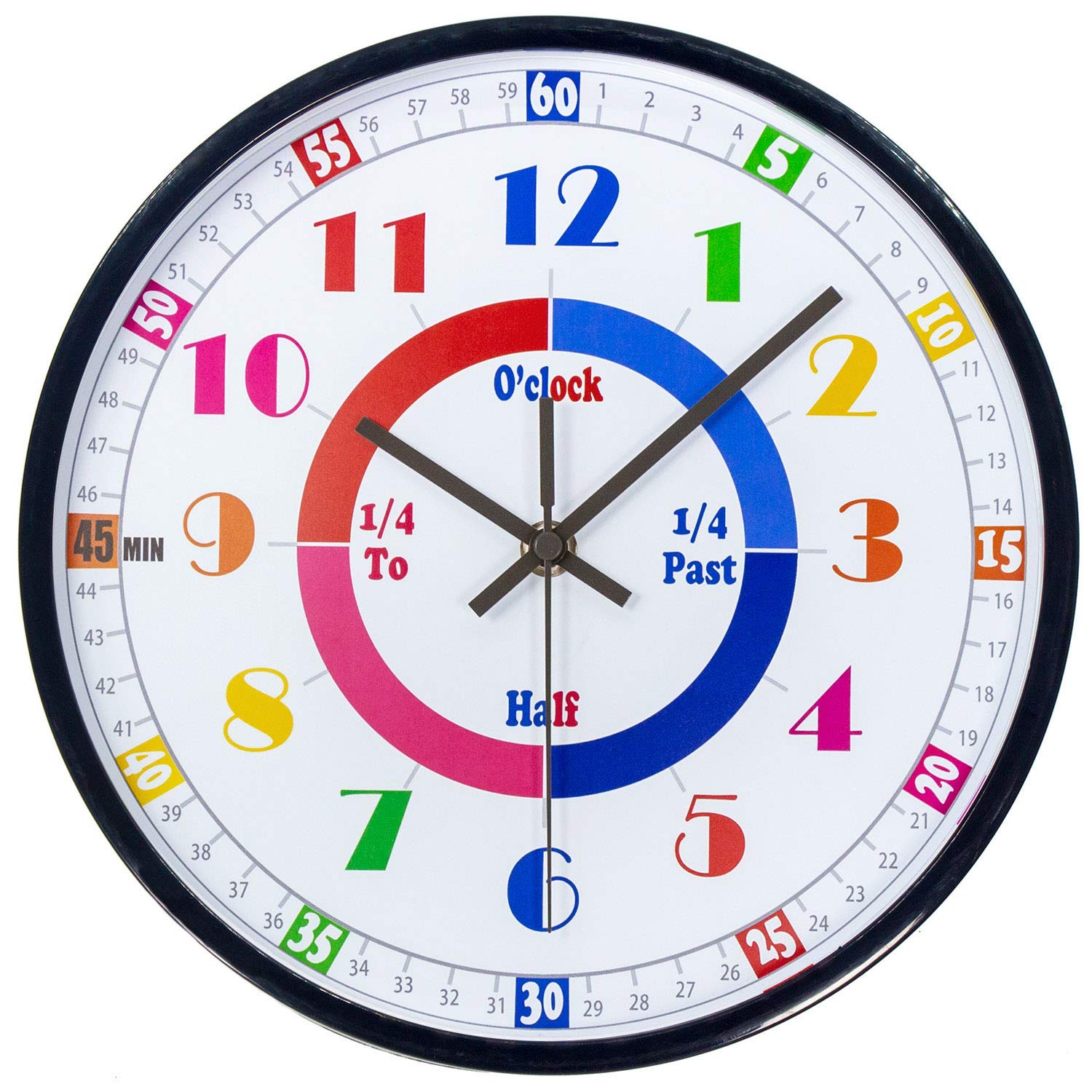 Telling Time Teaching Wall Clock, Silent Movement, Educational Wall Clock, Makes Kids Learning Time Faster and Fun. Its Perfect for Parents and Teachers, Decorate Kids Bedroom or Classroom,Black