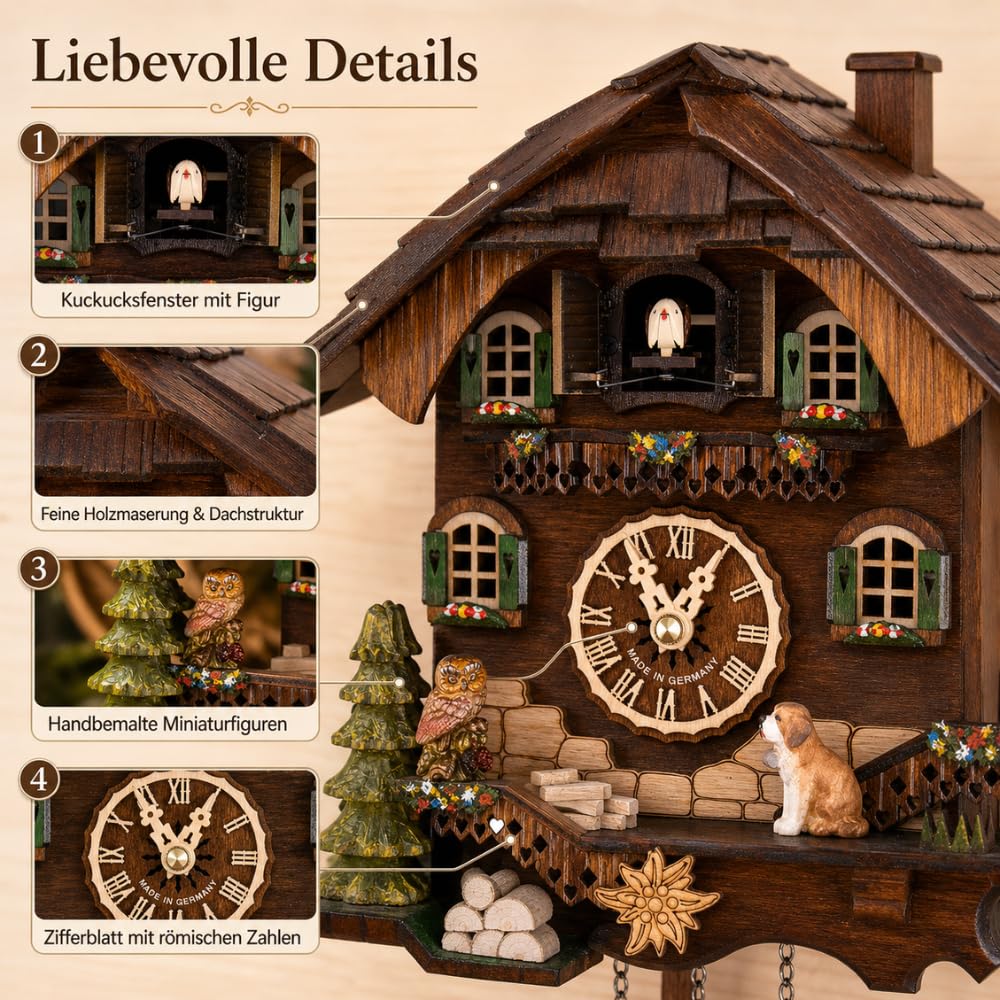 Schwarzwald-Palast, Orologio a cucù Movimento al Quarzo Stile Chalet 32 cm di Cuckoo-Palace