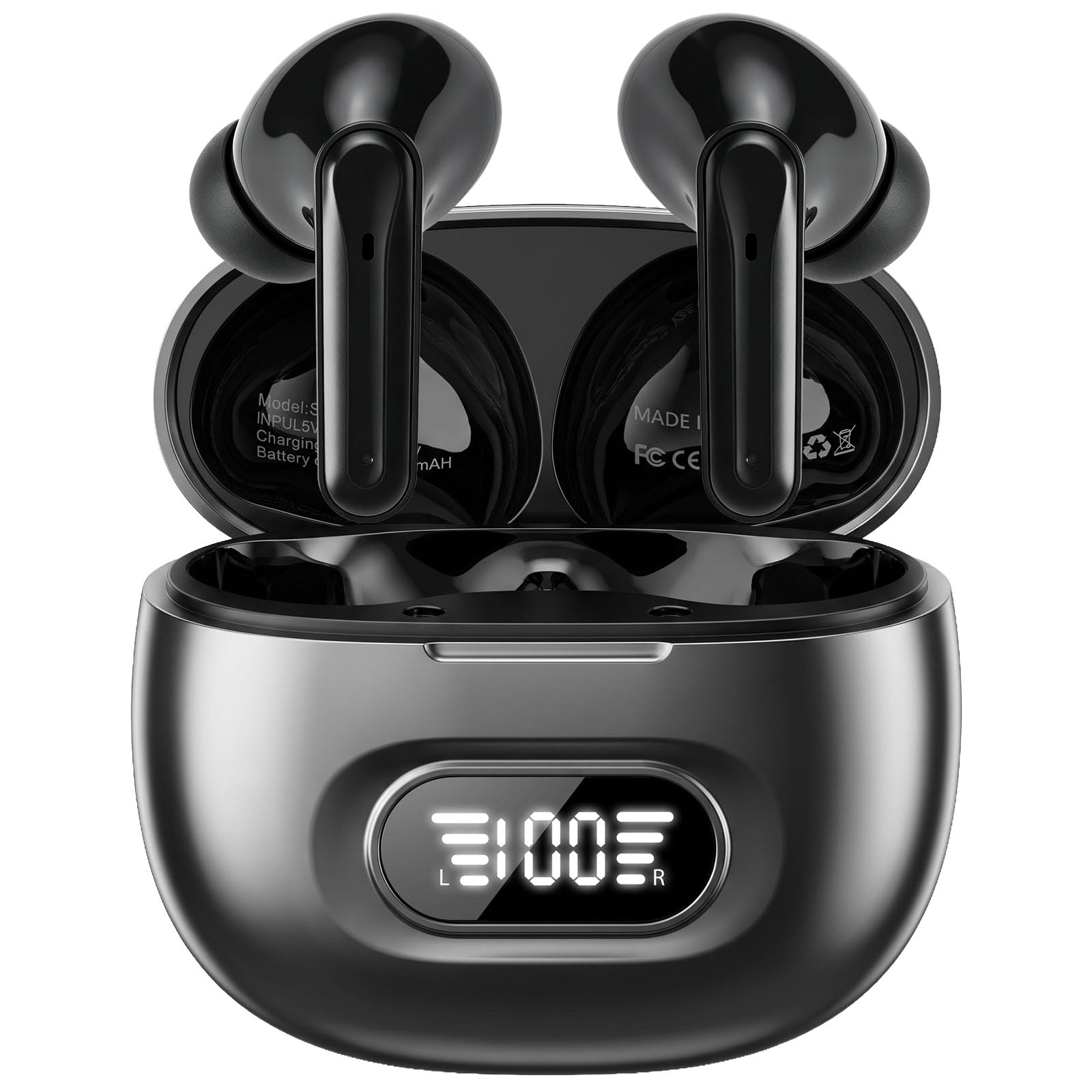 Auriculares Bluetooth, auriculares inalámbricos Bluetooth 5.3, auriculares con 4 micrófonos ENC con cancelación de ruido ENC, 72H tiempo de reproducción, auriculares inalámbricos de graves profundos