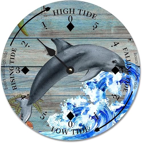 Miniatura 1 de Ocean Animal Tide Clock Conch Wooden Tidal Clock with High Tide Low Tide Non-Ticking Battery Operated Tide Clock 15" Wall Hanging Art Tide Movement