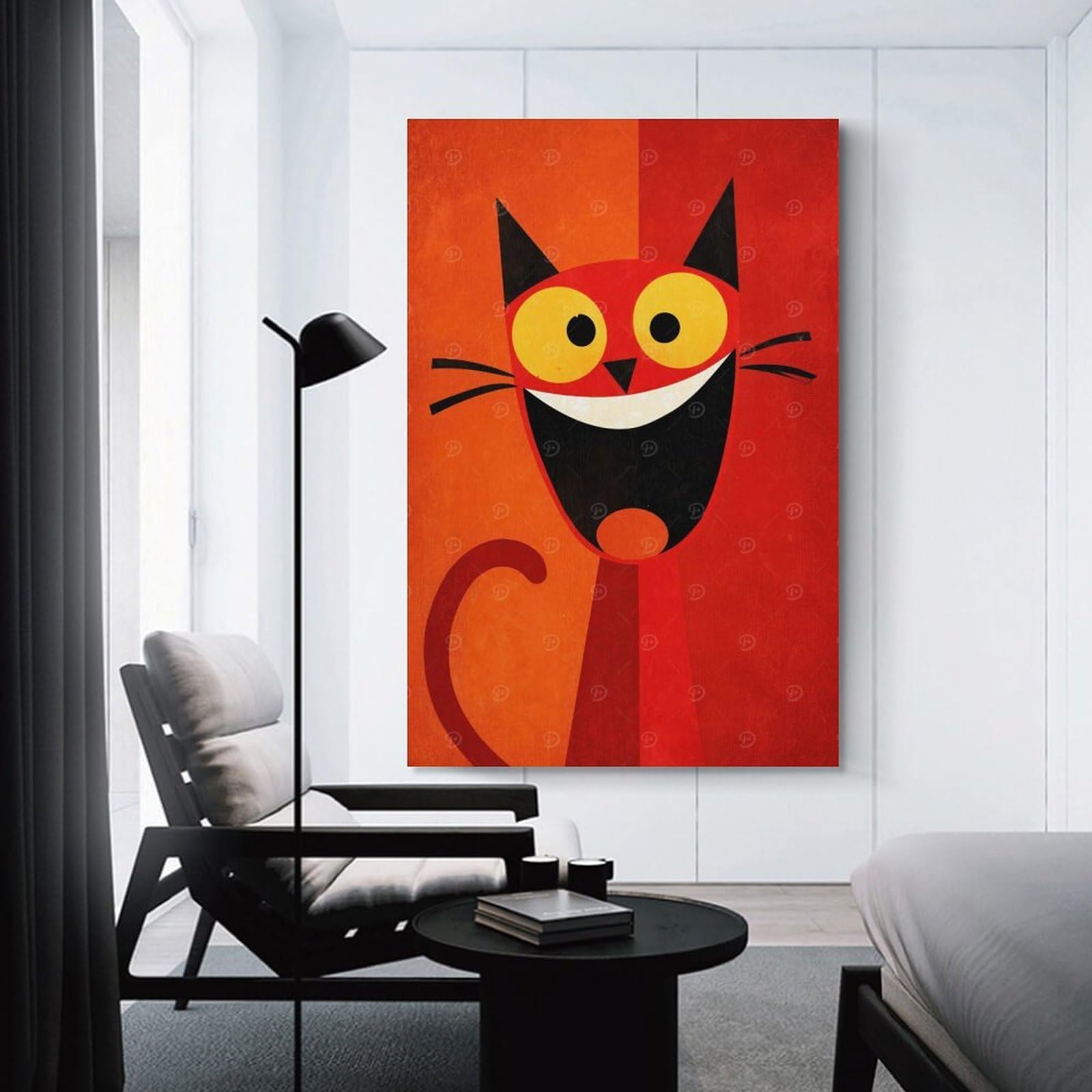 Junmoney Cartoon Red Cat with Big Smile Room Decor Wall Art, 24x36inch(60x90cm), for Hallway, Lounge Or Guest Room, Gift Idea for Housewarming And Birthdays
