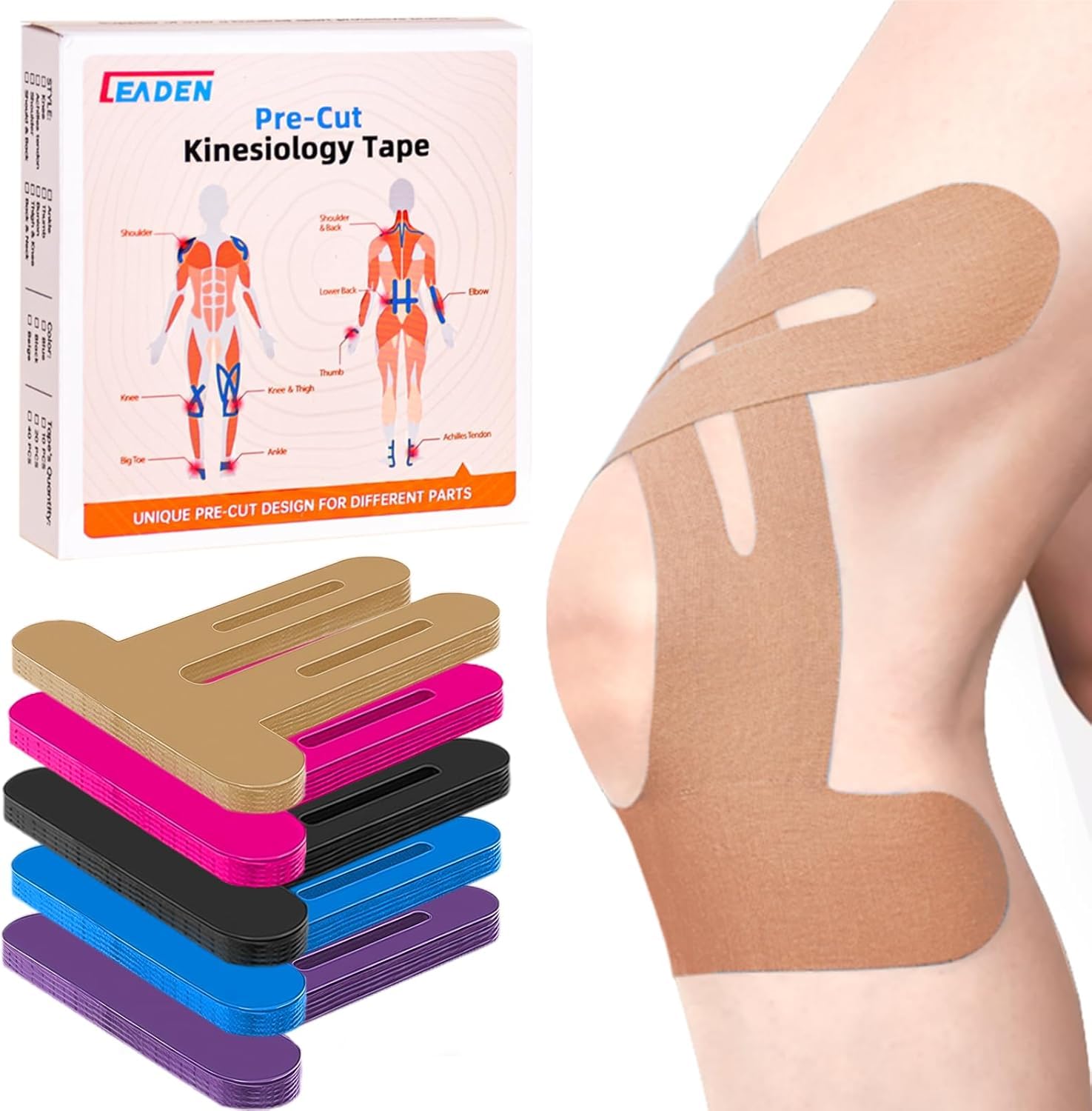 Precut Kinesiology Tape for Knees, 10 Pcs, Beige
