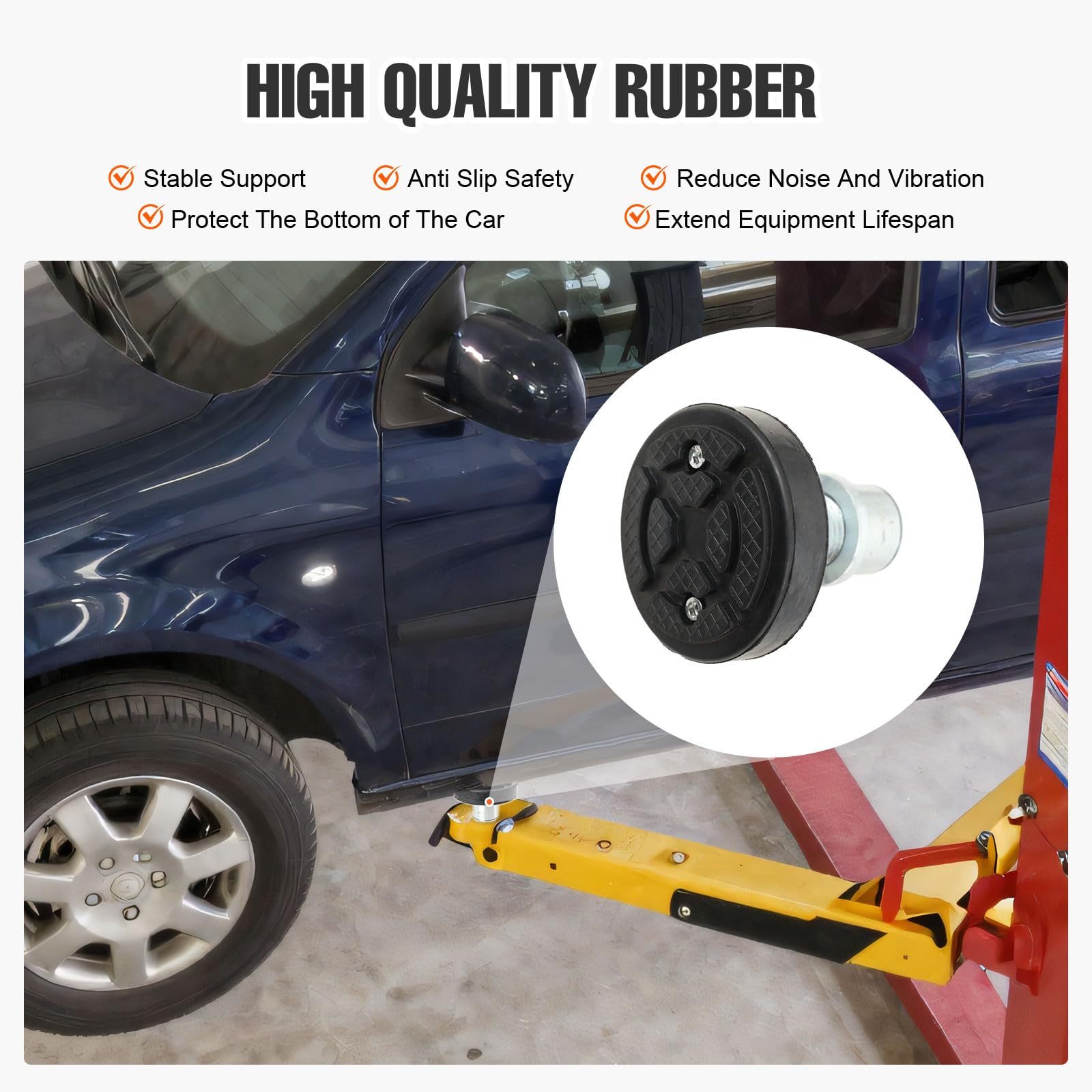 Set di 4 Tampone in Gomma per Cric Sollevatore Auto, Regolabile Tondo Tampone in Gomma con Filettato Acciaio Uso Universale Accessorio Cric Idraulico Tamponi Martinetti Sollevatore