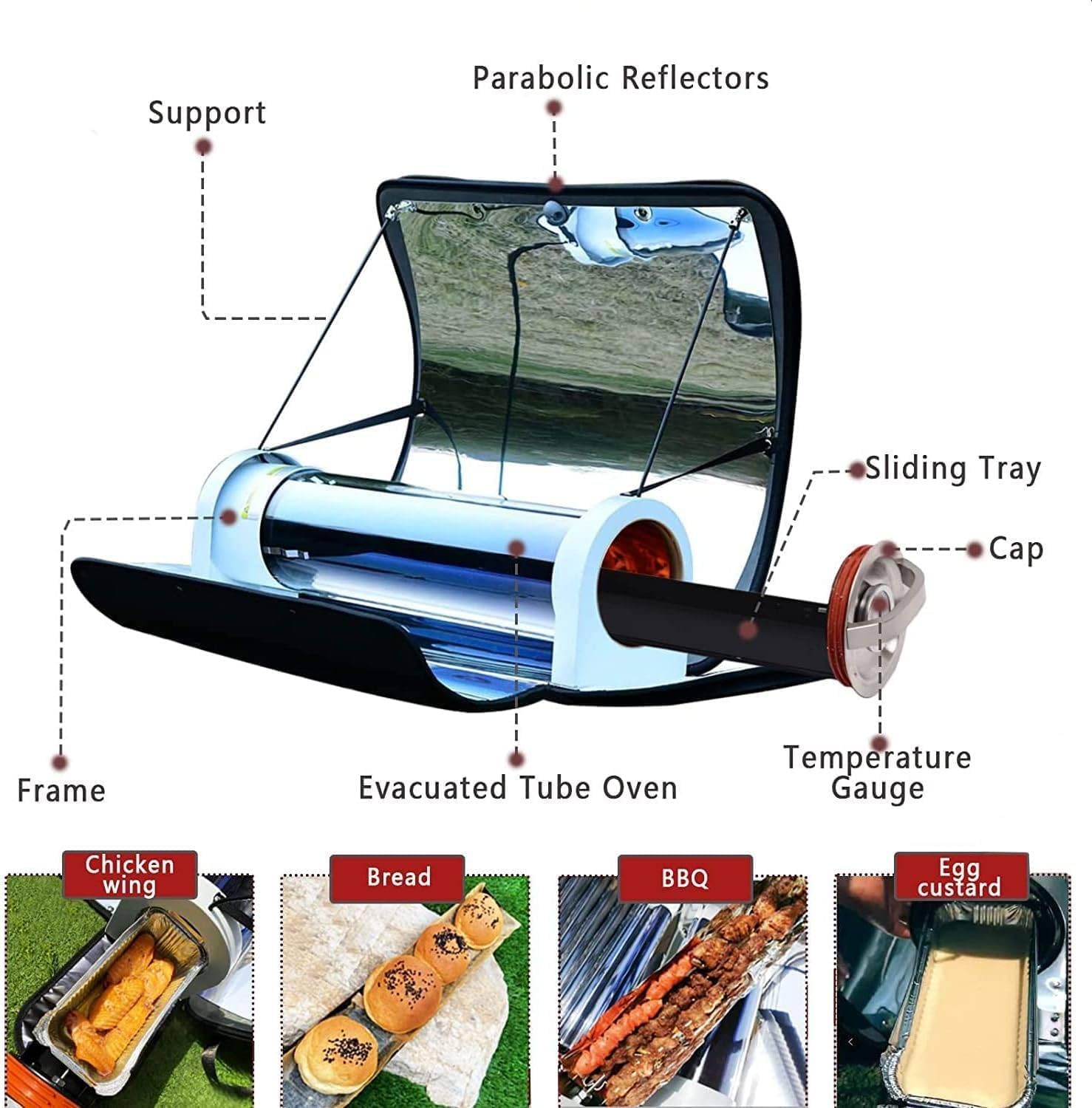 Horno solar para barbacoa con termómetro para cocinar en interiores y exteriores, fiestas familiares, camping y mochileros