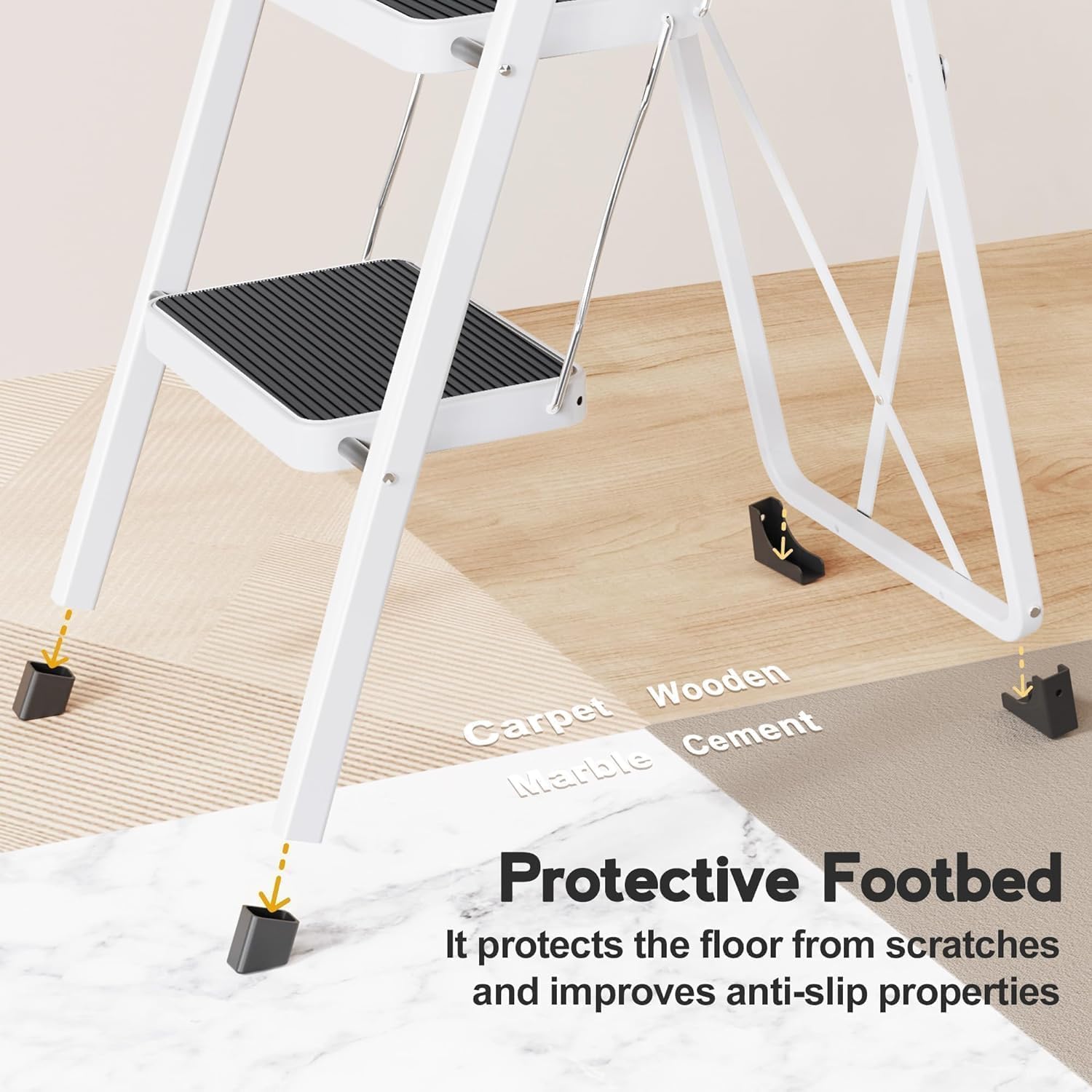 HBTower Step Ladder Folding Step Stool for Adults with Anti-Slip Pedal,330 lbs Capacity for Kitchen, Home,White