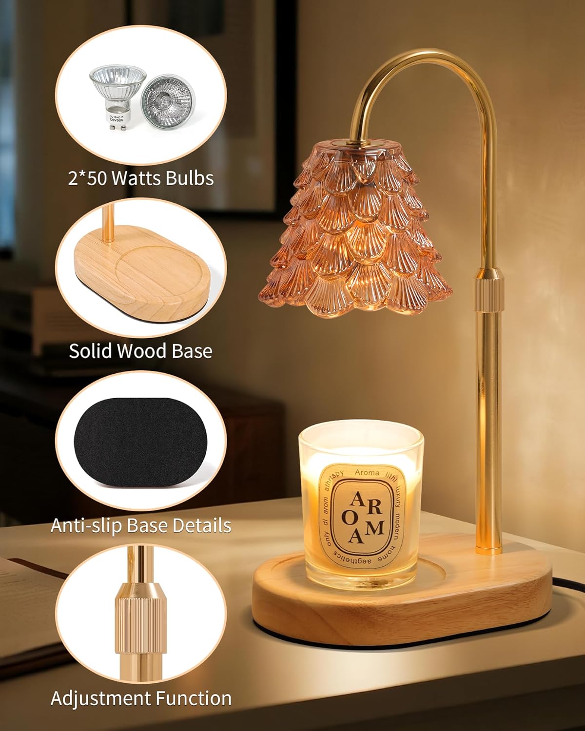 Seniny Electric Candle Warmer Lamp - with Time Dimmable Adjustable Height Candle Lamp Warmer for Jar Candles,Christmas Wax Melt Wamer, Birthday Gifts for Women Mom, House Warming Gifts New Home Decor - Image 6