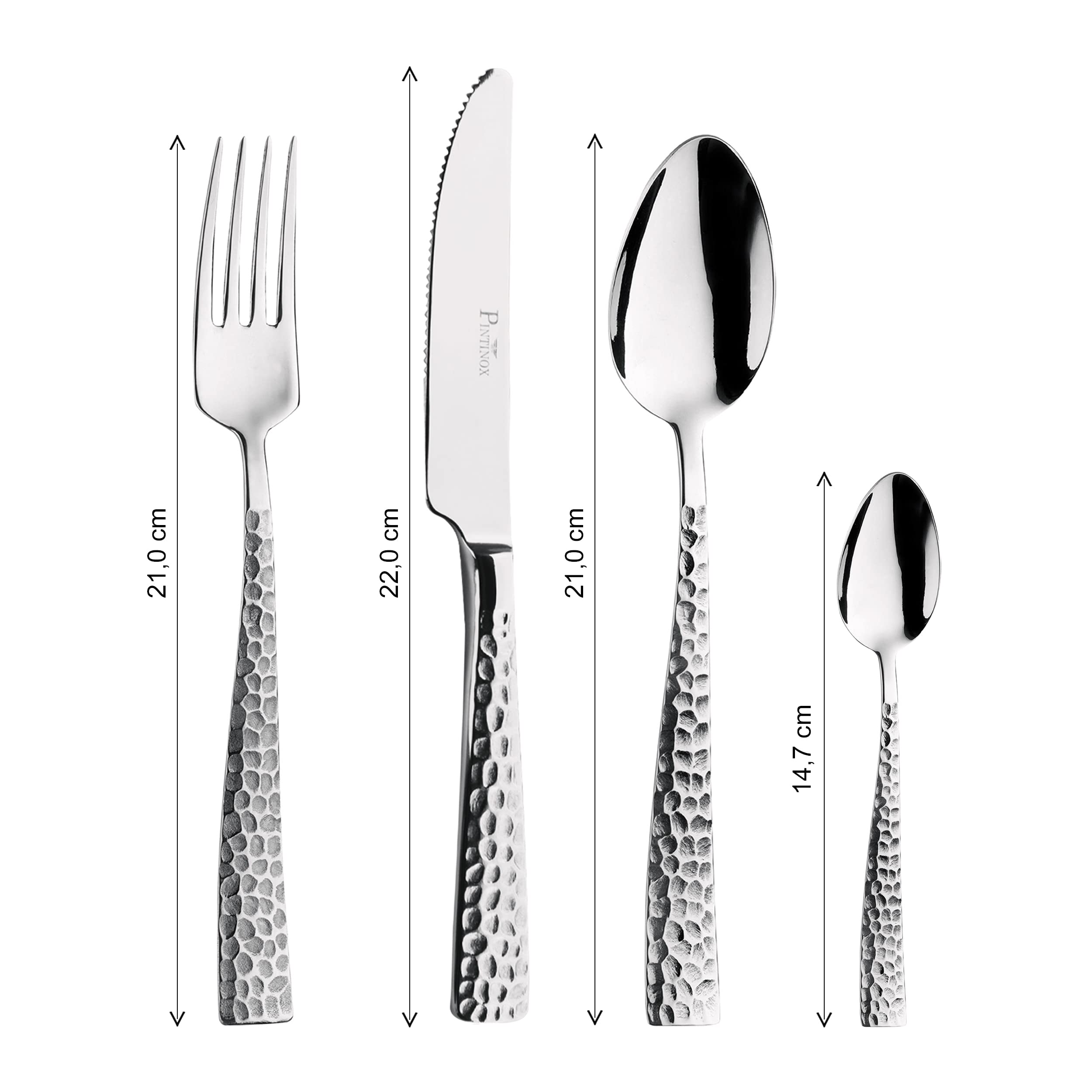 Pintinox, Set 48 pezzi Posate Palace Martellato, Acciaio Inox, Made in Italy, 12 persone