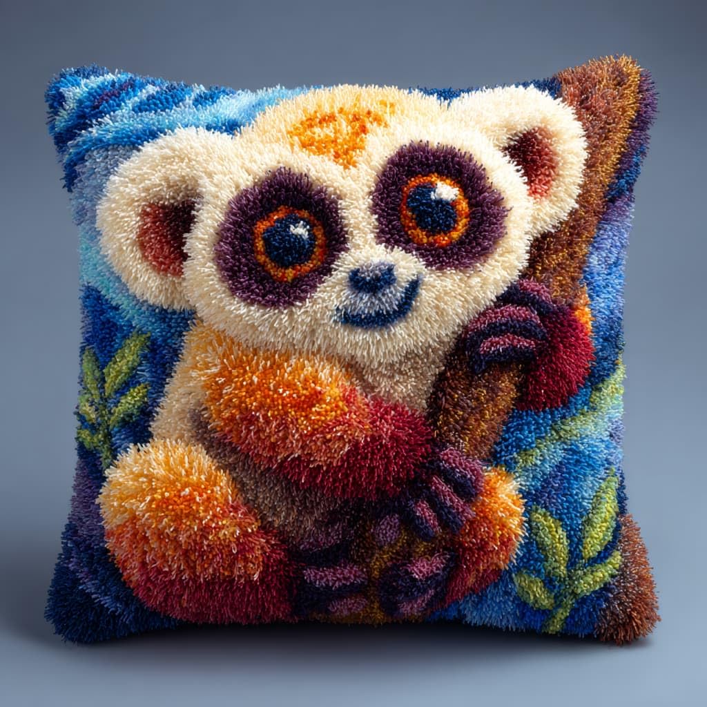 Taxpy DIY Latch Hook Kits, Animals Monkey Cushions Pillow Case Embroidery Carpet Set Needlework Crocheting Cushion Embroidery Set 43x43cm