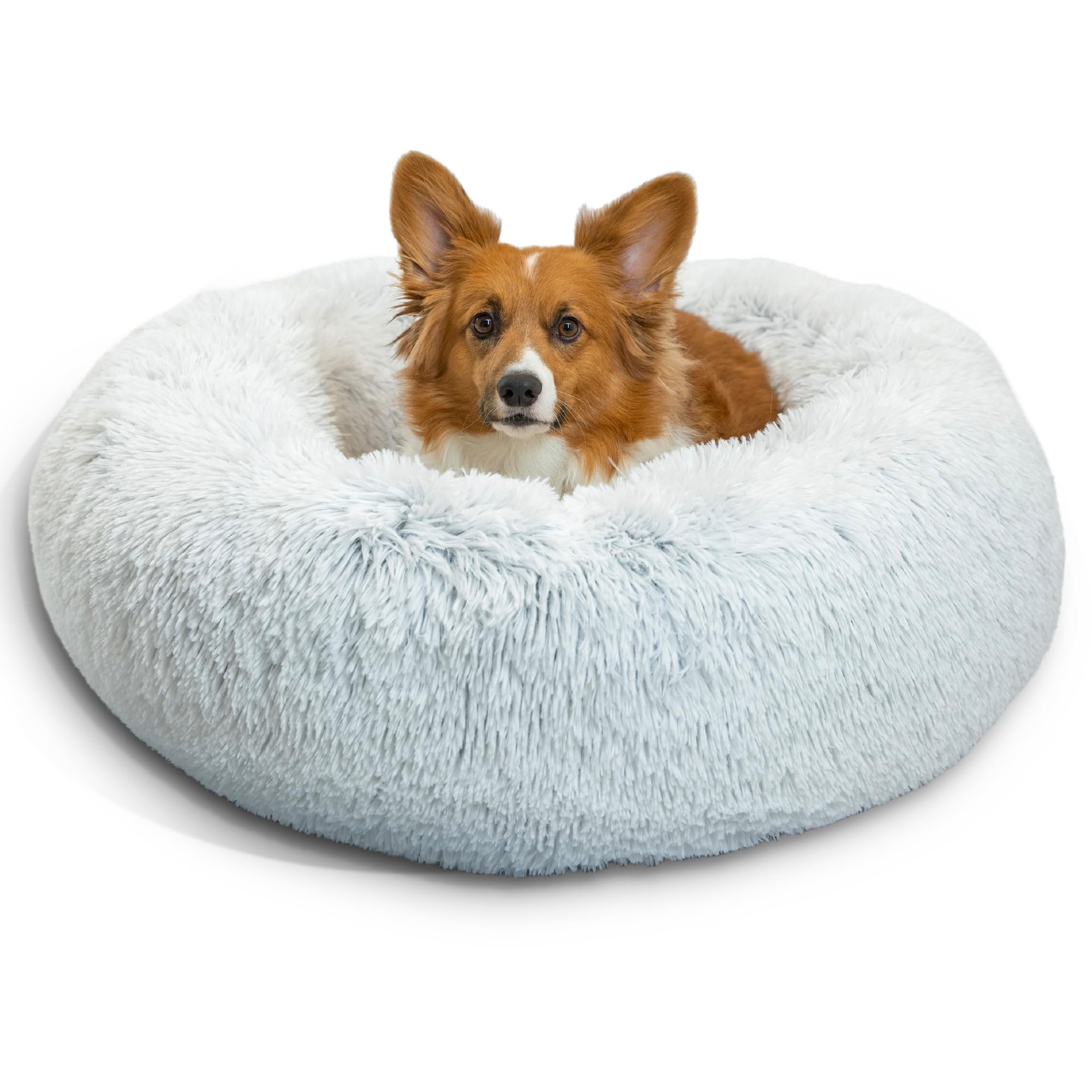 Best Friends by Sheri The Original Calming Donut Dog and Cat Bed in Shag Fur, Frost Gray, Medium, 30x30