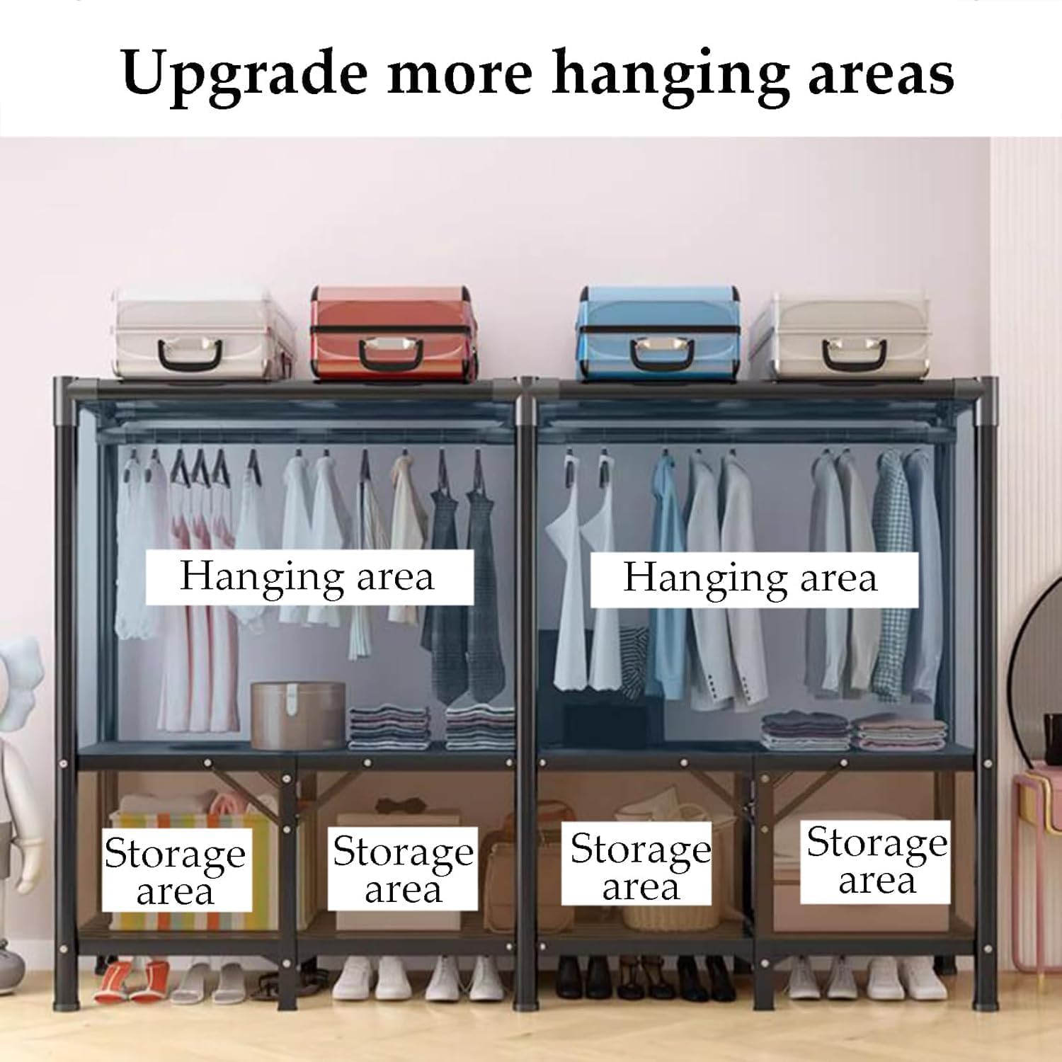 Armadio Portatile in Ferro con Copertura in Tessuto, Armadio for Camera da Letto, Armadio di stoccaggio di Grande capacità(A,200cm/788.7in)
