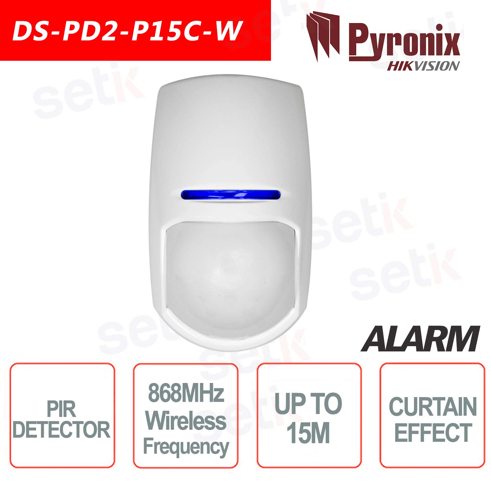 Hikvision - Sensore di Movimento Allarme PIR Effetto tenda Wireless 868MHz Pyronix Hikvision Axiom HUB - DS-PD2-P15C-W