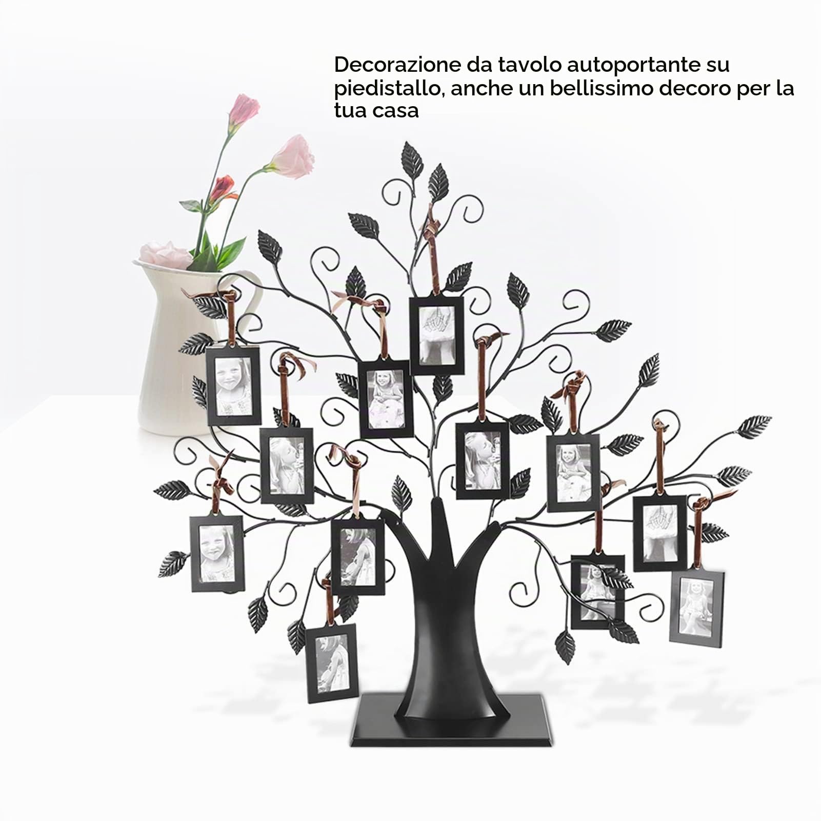 Portafoto con Albero Genealogico, con 6 o 12 Cornici da Appendere, Albero Medio in Metallo, Photo Display Albero Familiare, Decorazione da Tavolo Autoportante (Misura grande, 6,4*4,6 cm)